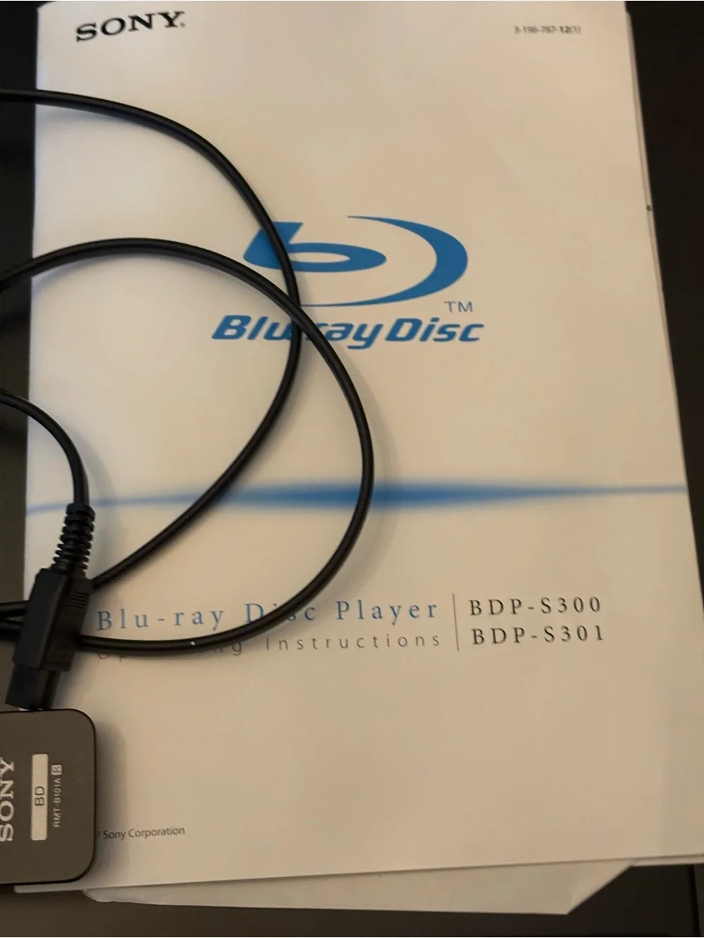 Sony Blu-ray Disc Player Manual with Black Cable